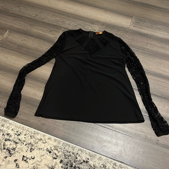 Women’s Black Long-sleeve Top with Lace Sleeves - Picture 2 of 5